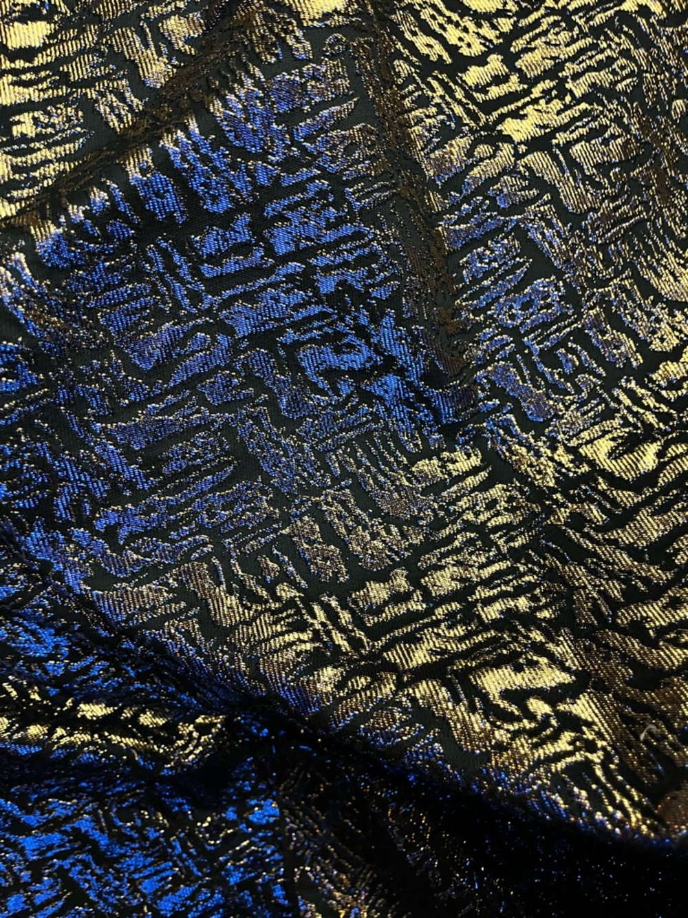 Iridescent Brocade Fabric in Blue and Gold - 1.4 yards
